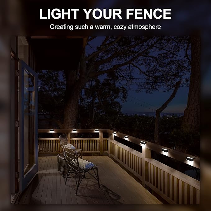 SOLPEX Solar Fence Lights, 6 LEDs Solar Lights Outdoor Waterproof Solar Powered for Deck, Stair, Front Porch, Balcony, Walkway, Garden, Yard, Patio, Pool Decor, IP65 Waterproof (16 Pack, Cold White)