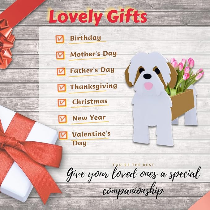 Brown Shih Tzu Dog Planter Plant Pots,Cute Garden Dog Flower Planter,Large Dog Planters Birthday Gifts for Women,Office,Indoor/Outdoor Decor（9.84 * 9.06 * 17in）