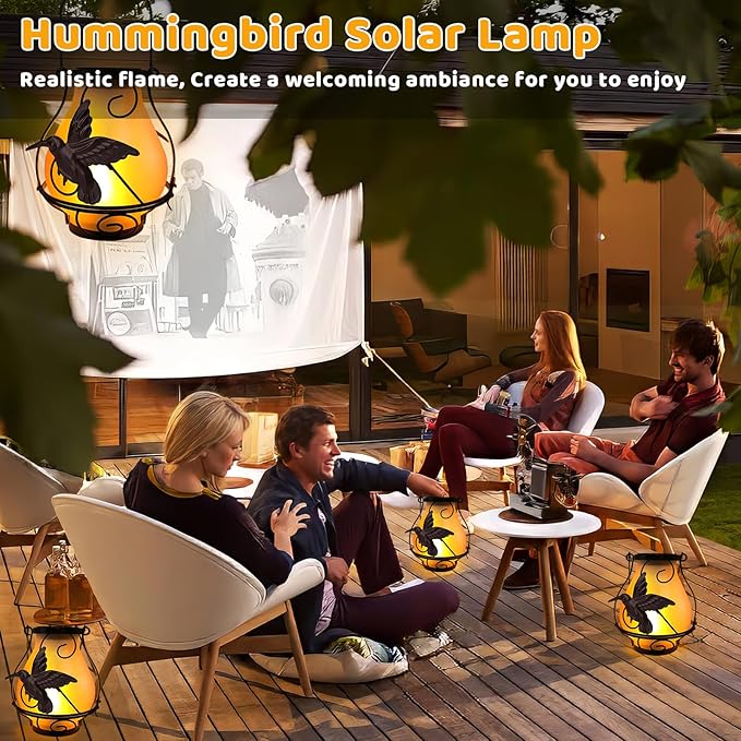 Solar Lanterns, Hanging Outdoor Lantern with Hummingbird LED Flickering Flameless Candles, Solar Lanterns Outdoor Waterproof for Table Party Decorative Yard Pathway (Hummingbird)