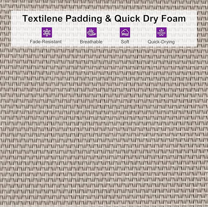 PURPLE LEAF Outdoor Chaise Lounge Adjustable Sunbathing Recliner with Armrest Khaki 2 Sets