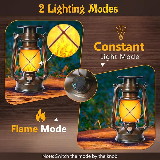 Toodour 2 Pack Hanging Solar Lantern Outdoor - Solar Vintage Lantern with Flickering Flame, 2 Modes Waterproof Solar Hanging Lights for Camping, Patio, Deck, Yard, Path, Outdoor Halloween Decorations