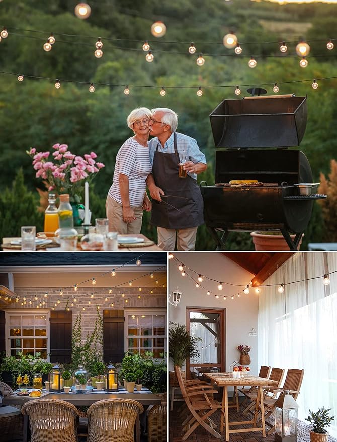 Outdoor String Lights 60 Feet G40 Globe Patio Lights with 32 Edison Shatterproof Bulbs(2 Spare), Waterproof Connectable Hanging Christmas Light for Backyard Porch Balcony Party Xmas Decor