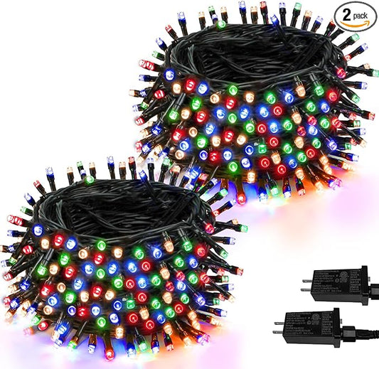SANJICHA 2-Pack 66FT 200 LED Christmas Lights for Indoor Outdoor, Super Bright Plug in String Lights, Waterproof Xmas Lights Outdoor for Christmas Decorations Bedroom Party Xmas Tree (Multicolor)