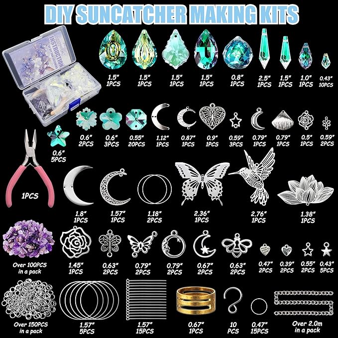 10 Sets DIY Suncatchers 420pcs Sun Catchers Making Supplies Kit Crafts for Adults Hanging Prism Sun Catcher with Crystals Rainbow Maker for Indoor Window Home Wedding Garden Spring Decor (hummingbird)