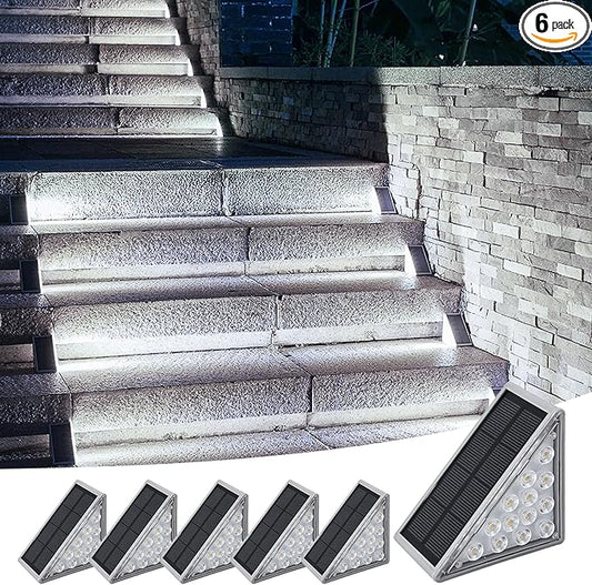 Solar Stair Lights Outdoor, 6 Pack Outdoor Solar Lights Waterproof IP67, Solar Step Lights for Outside, Patio, Decor, Yard, Garden, Front Door, Porch (Cool White)