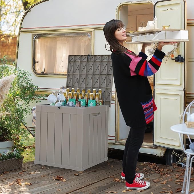 50 Gallon Waterproof Outdoor Storage Box,Resin Deck Box,Lockable Outside Storage Box Container for Patio Furniure,Garden Tools (50 Gallon,Grey)