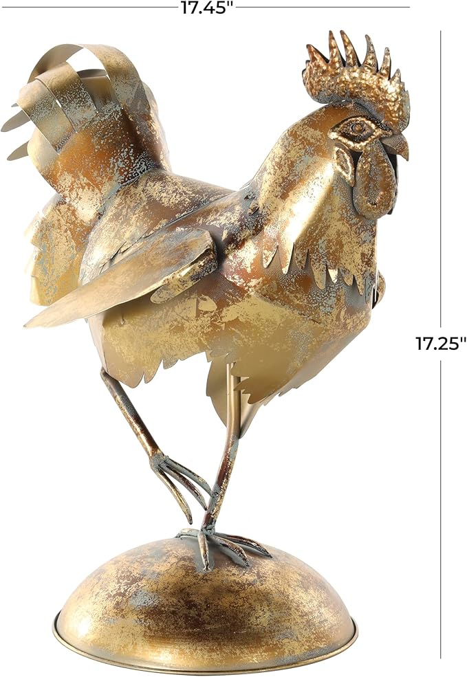 Deco 79 Metal Rooster Patina Garden Sculpture, 9" x 17" x 17", Bronze