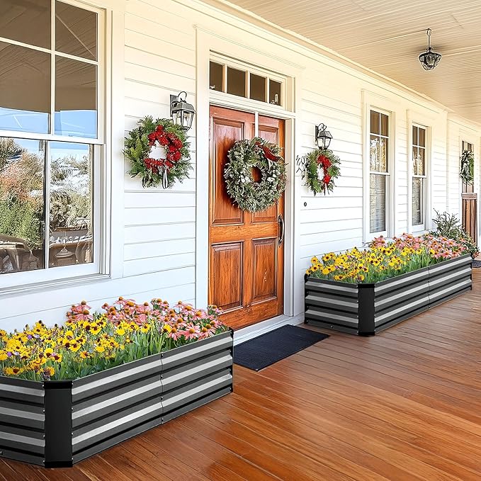 KING BIRD Raised Garden Bed Kit with Bottom 2025 Upgraded Galvanized Planter Garden Box Outdoor & Indoor for Gardening, Vegetables, Flowers, Dark Grey, 70.8x23.6x11.8 in
