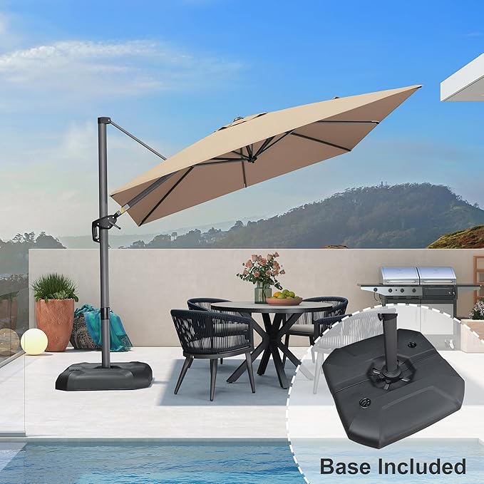 PURPLE LEAF 9 Feet Square Cantilever Umbrella Patio Umbrella with Base Outdoor Umbrella Aluminum Offsetwith 360-degree Rotation for Garden Deck Pool Patio Taupe