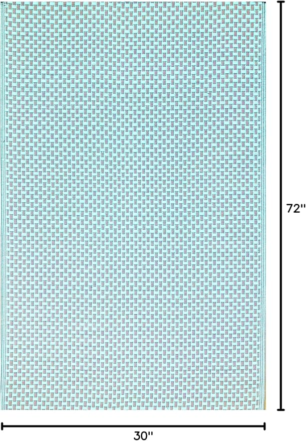 Mad Mats Geometric Outdoor Rug, Reversible Plastic Mat (6' x 9', Basket Weave - Sand/Aqua)