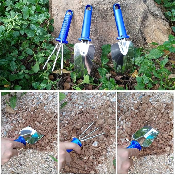 Garden Tools Set, 10 Pieces Stainless Steel,Gardening Tools kit with Handbag, Garden Hand Tools for Digging Planting Pruning, Garden Gifts for Women,Men