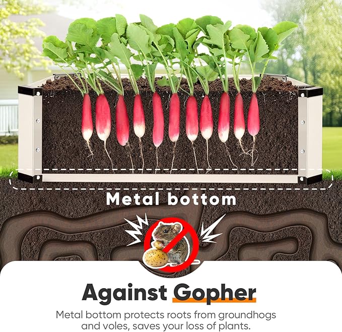 KING BIRD Raised Garden Bed Kit with Bottom 2025 Upgraded Galvanized Planter Garden Box Outdoor & Indoor for Gardening, Vegetables, Flowers, Beige, 35.4x11.8x11.8 in