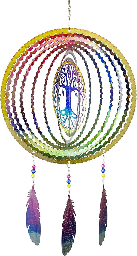 VP Home Tree of Life Dreamcatcher with Feathers Kinetic Wind Spinners - Native American Garden Decor - Sculpture Spinner for Yard and Garden Outdoor - Metal Large Hanging Dreamcatcher - 10"W x 16.5"H