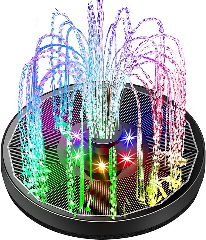 Solar Fountain Glass Panel with 2200 mah Battery, 3.5W Floating Solar Water Fountain with 4 Fixed Rods, Solar Fountain Pump for Bird Bath, Garden, Pond, Pool, Outdoor-Colorful Lights