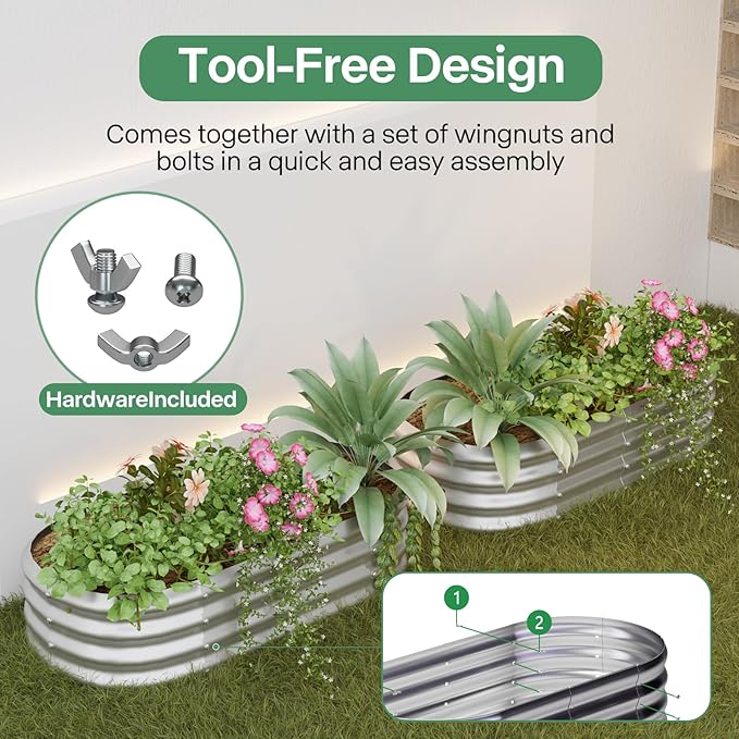 Galvanized Raised Garden Bed Kit, Galvanized Planter Garden Boxes Outdoor, Oval Large Metal for Vegetables,Flower,12x1.8x1FT