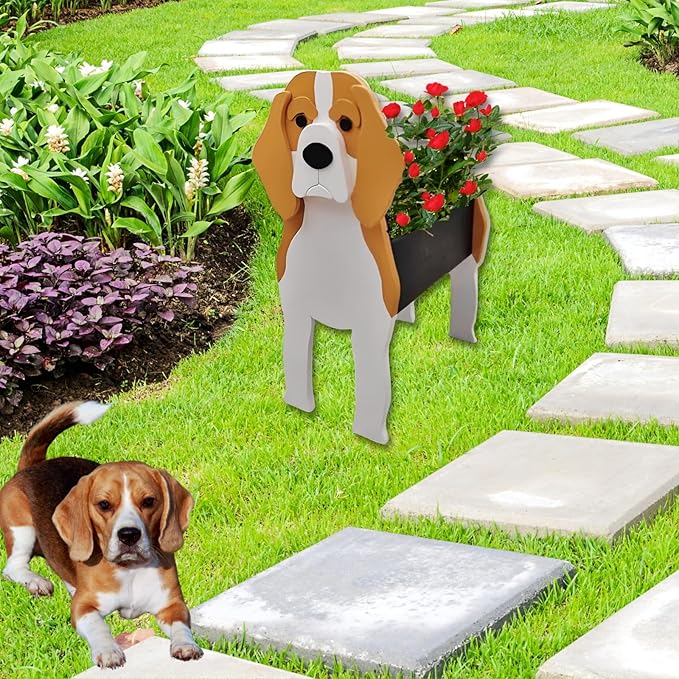 Beagle Dog Planter Plant Pots,Cute Garden Dog Flower Planter,Dog Planters Birthday Gifts for Women,Office,Indoor/Outdoor Decor（9.45 * 6.77 * 13.46in）