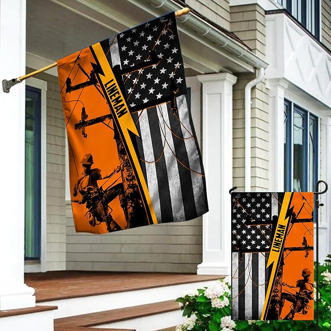 FLAGWIX Lineman American Flag - Independence Day, 4th of July Decorations Outdoor Flags, Patriotic Decor for Home, Yard, 30x40 House Flag - Double Sided, Heavy Duty Canvas, Decorative Outdoor Flags