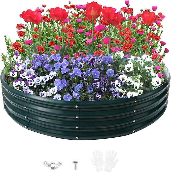 Galvanized Raised Garden Beds for Gardening - 4x4x1ft Round Metal Planter Boxes Above Ground Outdoor for Vegetables,Flowers,Herbs, Garden Container Green