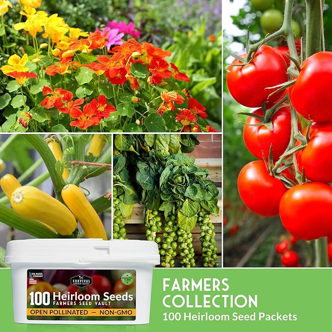 Survival Garden Seeds Farmer Seed Vault - 100 Packets Non-GMO Heirloom Vegetable, Fruits, Herb Seed Varieties for Planting a Victory Garden - Plant & Grow Survival Food - Emergency Preparedness Gear
