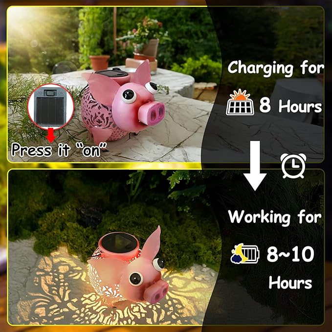 Teaeeno Pig Solar Light Lantern Garden Decor,Metal Animal Decor Outdoor,Garden Yard Lawn Backyard Ornament Decor,Home, Lawn, Patio, Resin Animal Ornament, Women/Gardening Gifts