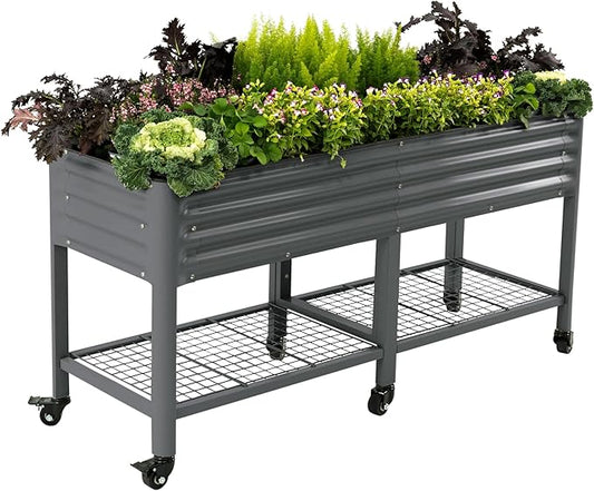 Rolling Elevated Raised Garden Bed-V Series, 2' x 6' Garden Beds with Legs & Storage Rack for Patio & Porch, 1000 Lbs Weight Capacity, Outdoor Planter Box for Vegetables Flower Herbs, Modern Gray