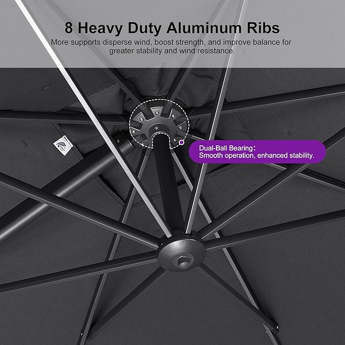 PURPLE LEAF 9' X 11.5' Rectangle Patio Umbrella Outdoor Large Aluminum Cantilever Umbrella with 3 Years Fade Resistance Recycled Fabric and 360-degree Rotation for Garden Deck Pool, Mist Grey