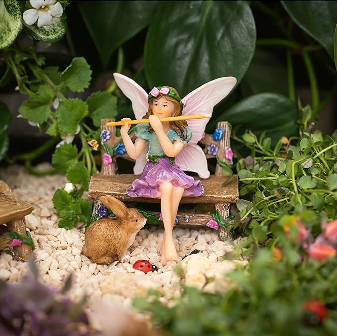 Fairy Garden Accessories Outdoor - Colorful Fairy Garden Starter Kit with a Fairy for a Garden and Miniature Furniture - 14 Piece Set