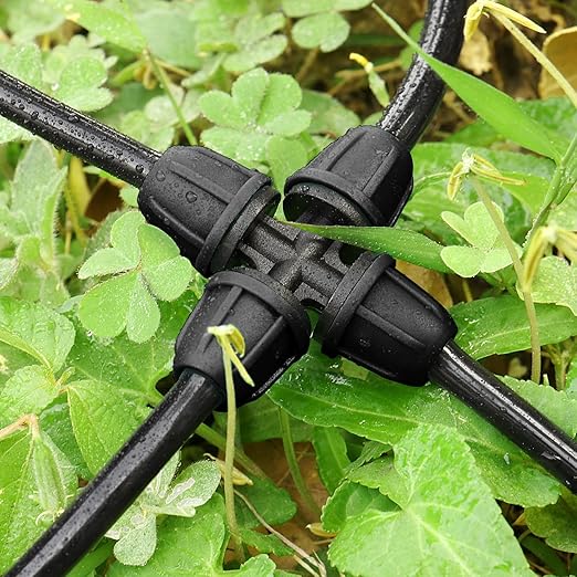 Upgraded 1/4" Drip Irrigation Cross Fittings：24 Pieces Leak Free Lock Barbed 4 Way Tee Connectors for 1/4 Inch Irrigation Tubing Quick Connect Parts for Garden Landscape System