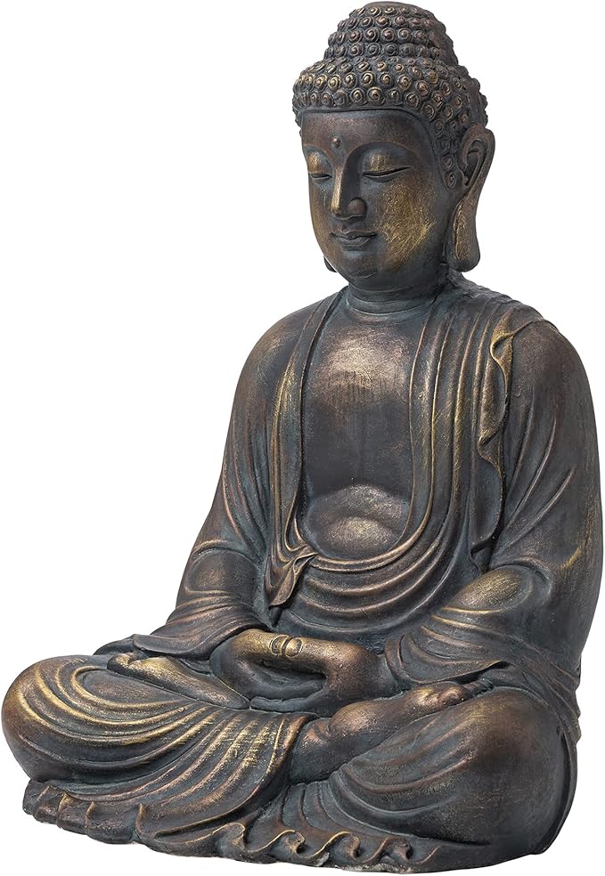 Glitzhome GH20384 22.75" Indoor Outdoor Sitting Meditating Buddha Zen Statue, 22.75 Inch Tall, Bronze