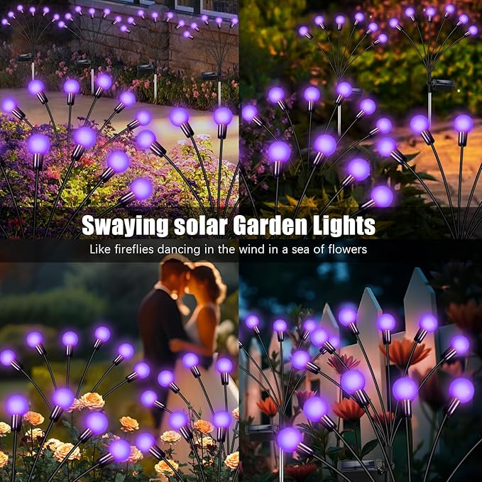Solar Garden Lights Outdoor, Waterproof Solar Powered Lights for Yard Pathway Patio, Swaying Lawn Decor as Gardening Gifts for Women Holiday (Purple, 4 Pack 24 LED)