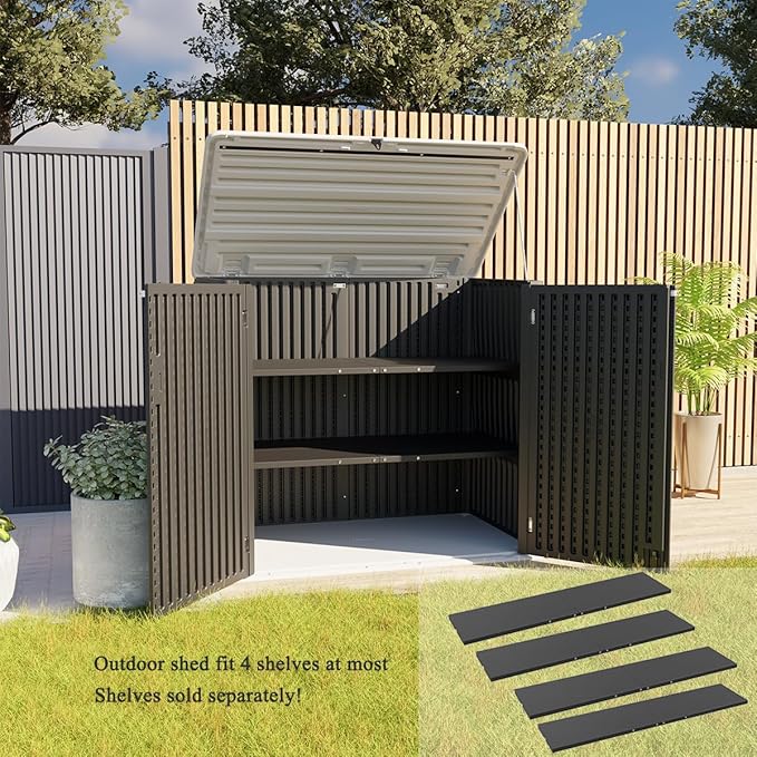 KINYING Larger Outdoor Storage Shed Weather Resistance, Resin Sheds & Outdoor Storage for Garden, Patios, Backyards, 48 Cu.Ft Tool Shed for Garbage Cans, Lawn Mower, Garden Tools,Black