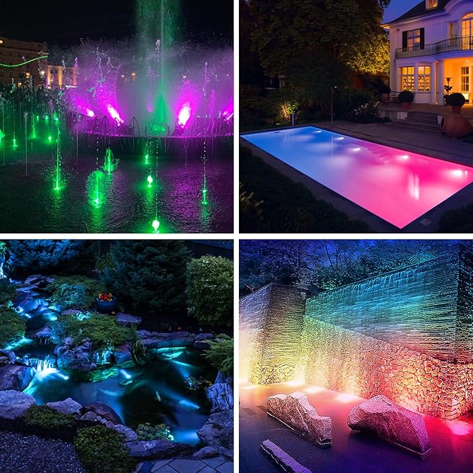 T-SUN LED Pond Light, 3 Head Lamps Submersible LED Pond Lights Color Changing Garden Pond Light with Remote Control, RGB Fish Tank Lights Fountain Spotlight for Garden, Pool, Aquarium Tank(3 Headlamp)