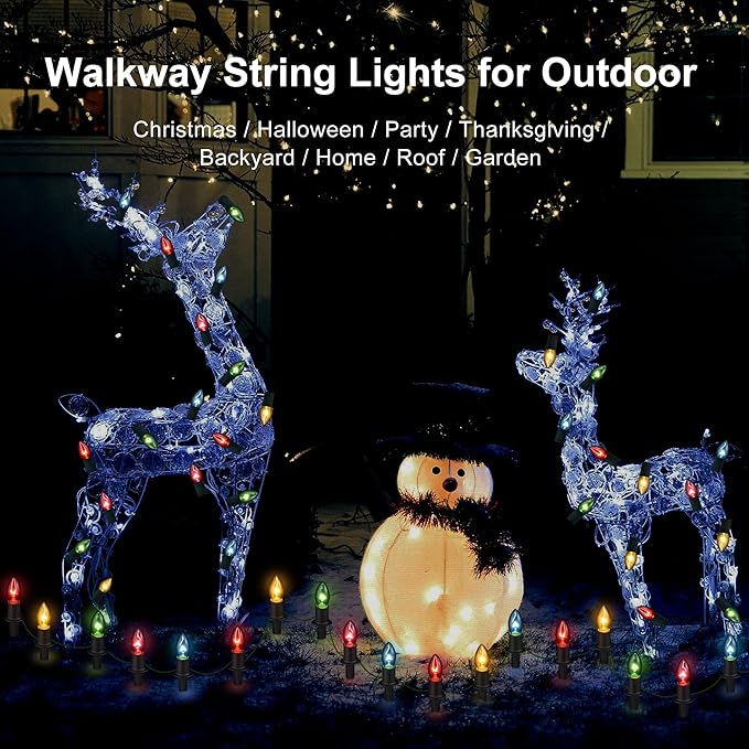 Christmas Pathway Lights Outdoor 29ft, 25 Packs C9 Christmas Walkway Lights with Stakes for Outside, Multicolor Xmas Pathway Lights for Christmas Outdoor Decorations
