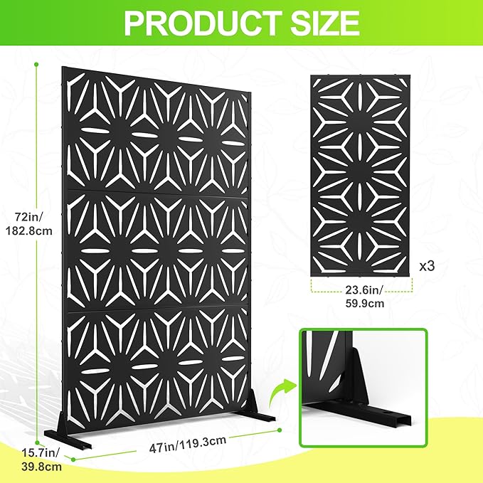 Outdoor Privacy Screen,72" H×47" W Metal Privacy Screen, Freestanding Privacy Fence Panels for Patio