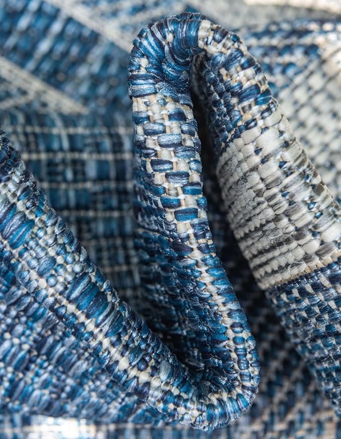 Unique Loom Outdoor Border Collection Area Rug - Soft Border (5' 3" Octagon, Blue/ Ivory)