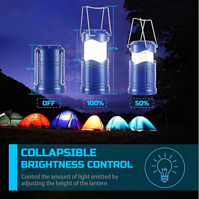 Lichamp LED Camping Lantern, 4 Pack Battery Powered Flashlight for Power Outages, Portable Collapsible Hanging Light Essential for Home, Outdoor, Emergency Lamp Survival Kit Gear for Hurricane, Blue
