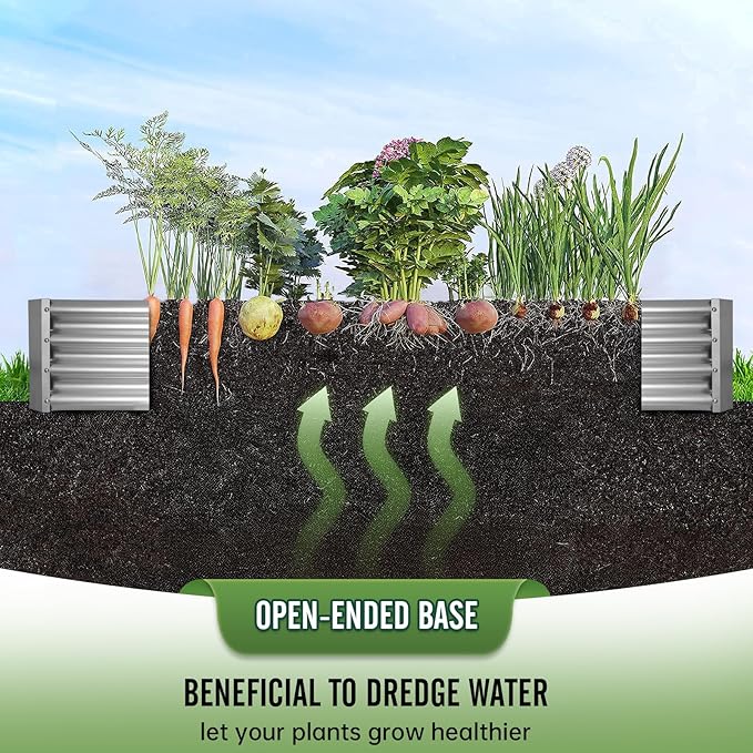 Outdoor Metal Galvanized Raised Planter Box,Rectangular Large Garden Bed Kit for Vegetables, Fruits, Flowers and Herbs 8X4X1FT