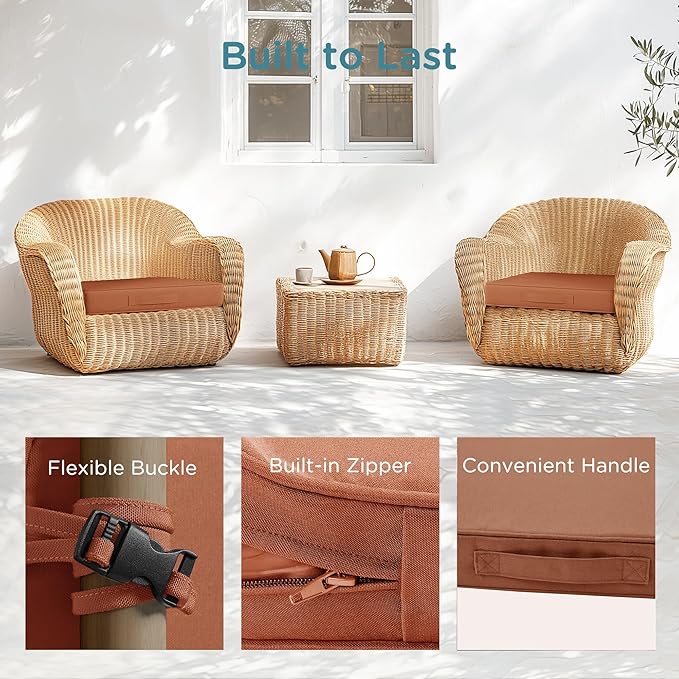 Codi Outdoor Seat Cushions for Patio Furniture 22x22 Inch, Waterproof Chair Cushion with Handles & Adjustable Straps, Fade Resistant - Set of 2, Spice