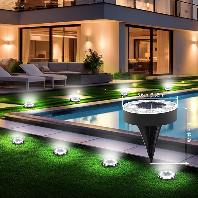 Joomer Solar Ground Lights, 8 Pack 8 LED Solar Lights Outdoor Waterproof IP68 Solar Disc Lights In-Ground Landscape Lighting Outdoor Lights for Patio Pathway Lawn Yard Driveway Walkway (White)