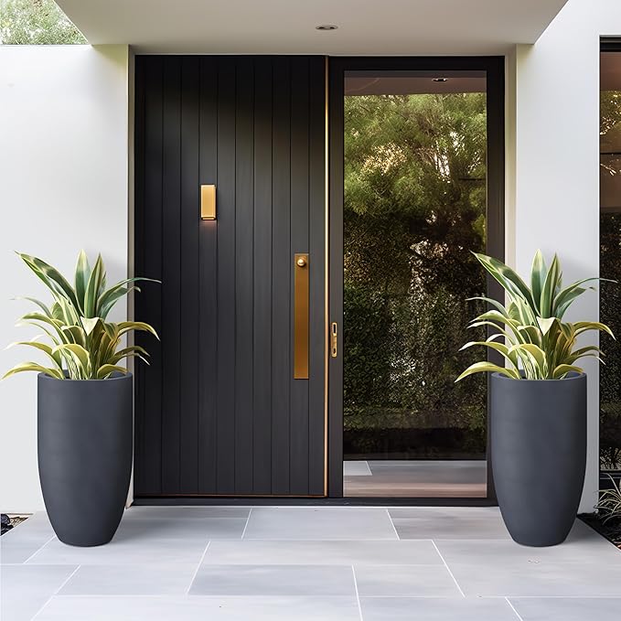 Kante 24 Inch Tall Round Concrete Planter, 2 Pack Large Indoor Outdoor Plant Pots with Drainage Hole and Rubber Plug, Modern Decorative Garden Pots for Home Patio Porch, Charcoal