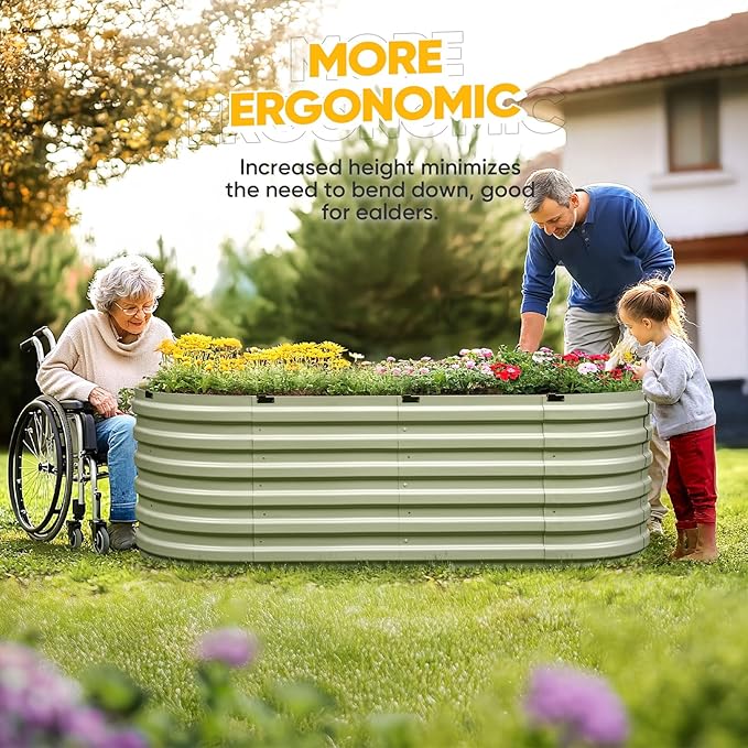 KING BIRD Raised Garden Bed Kit 2025 Upgraded Quick-Setup Galvanized Planter Garden Box Outdoor for Gardening, Vegetables, Flowers, 74x36x23 in, Olive Green