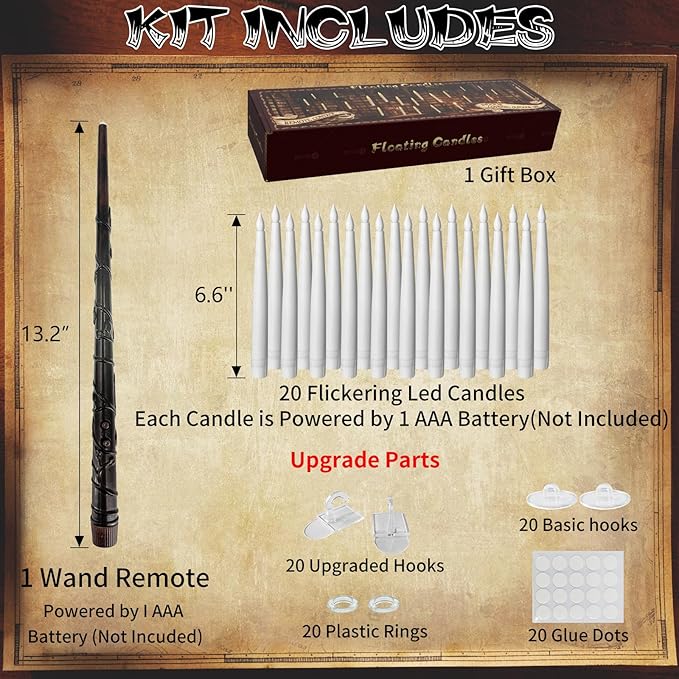 20pcs Flameless Candles with Wand, Hanging Window LED Candle, Battery Operated Warm Light Flickering Candle, Taper Candle Set for Christmas, Wedding, Birthday Party, Valentine's Day Gift