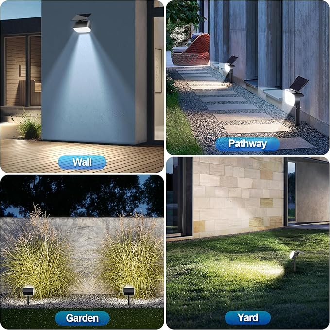 108 LED Solar Spot Lights Outdoor - IP65 Waterproof, 3 Modes Landscape Spotlights with Large Solar Panel - Cool White, 6 Pack