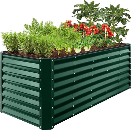 Best Choice Products 8x2x2ft Outdoor Metal Raised Garden Bed, Rectangular Deep Root Planter Box for Vegetables, Flowers, Herbs, and Succulents w/ 239 Gallon Capacity - Dark Green