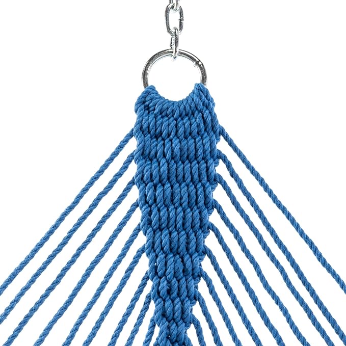 Hatteras Hammocks Deluxe Coastal Blue Duracord Rope Hammock with Free Extension Chains & Tree Hooks, Handcrafted in The USA, 450 LB Weight Capacity, 13 ft. x 60 in