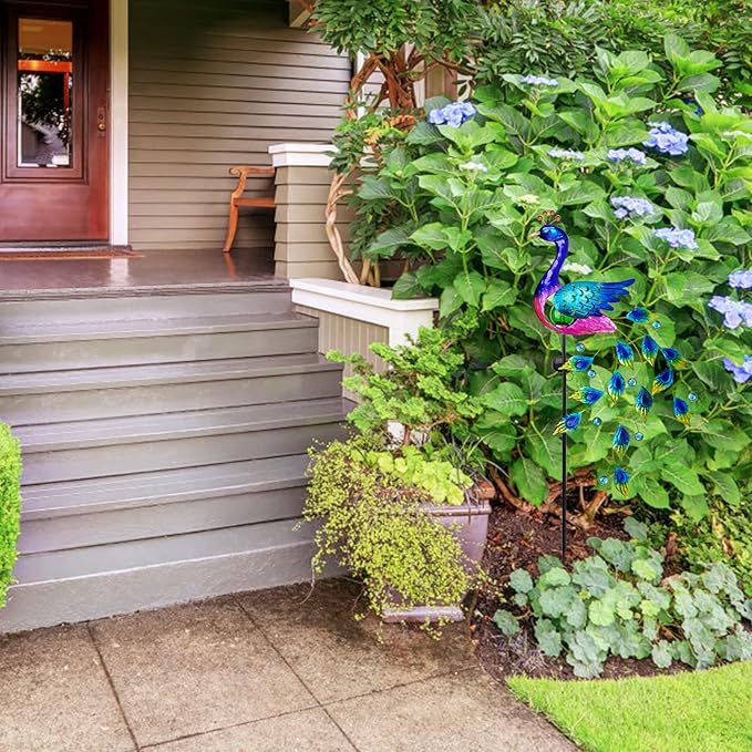 DREAMSOUL Peacock Solar Garden Lights Outdoor Decorative Stake, Waterproof Metal Peacock Garden Decor Solar Powered Landscape LED Path Lights Walkway Patio Decoration Lawn Ornament Christmas Gifts