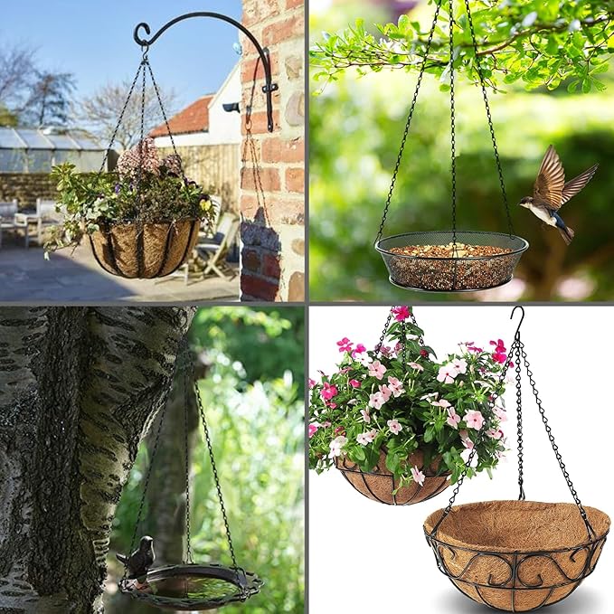 Hanging Basket Chain 23 Inch 3 Hanging Chain Plant Pot Replacement Hook Plant Hook for Flower Pots, Bird Feeders & Lanterns, 3 Pack (23” Black)