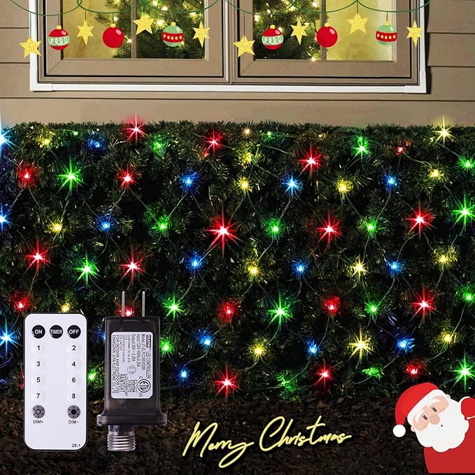 Net Lights Outdoor Mesh Lights, 360 LED Christmas Net Lights Plug in with Remote, 12x5 ft Extendable 8 Modes Net Lights Waterproof with Green Wire for Bushes Gazebo Lawn Patio Garden Tree (Multicolor)