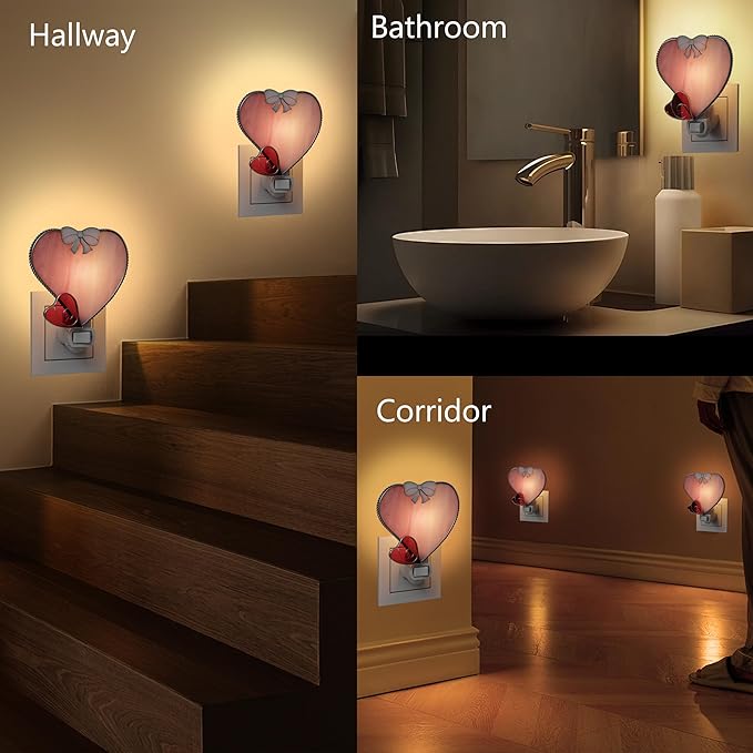 KY&BOSAM Plug in Pink Heart Night Light Stained Glass Nightlight Decorative Wall Night lights with On/Off Switch Come with 7 Watt Bulb Mother`s Christmas Valentine`s Holiday Spring & Winter Home Decor