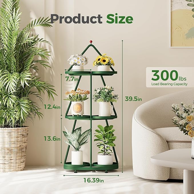 Bamworld Tree Plant Stand Indoor, 3 Tier Flower Pot Stands for Multiple Plants, Heavy Duty Metal Plant Shelf for Patio Garden Balcony Living Room Bedroom
